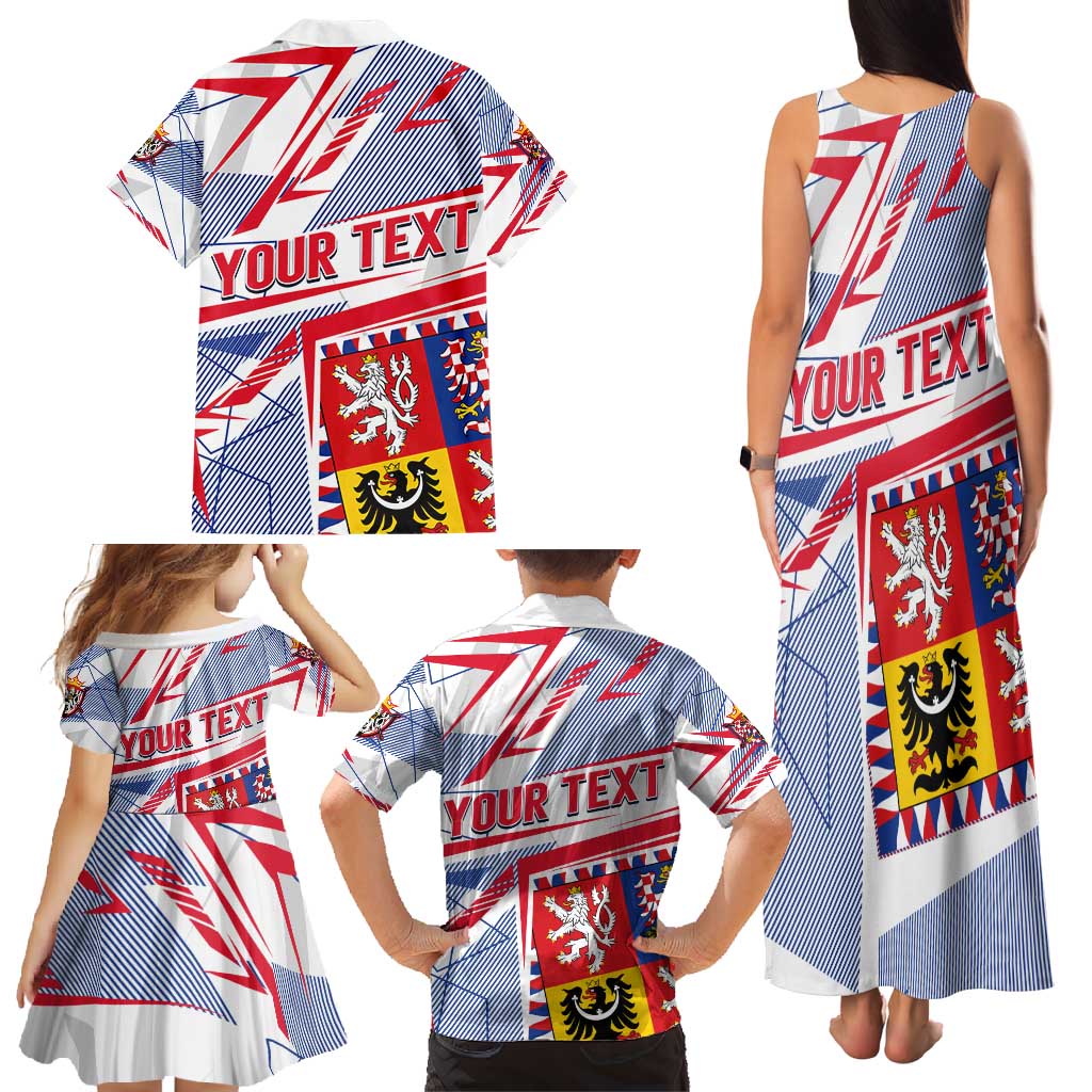 Coat Of Arms Czechia Family Matching Tank Maxi Dress and Hawaiian Shirt Czech Republic Sporty Geometric - Wonder Print Shop