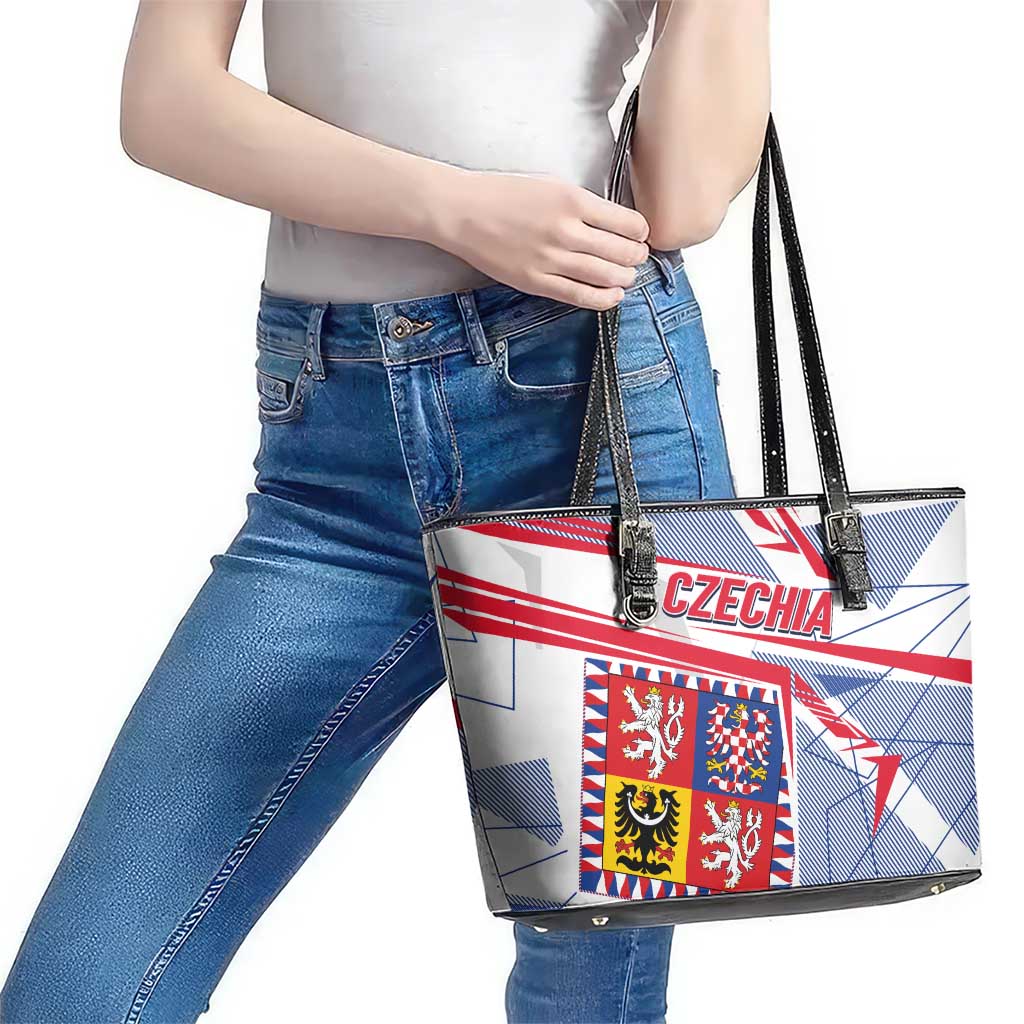 Coat Of Arms Czechia Leather Tote Bag Czech Republic Sporty Geometric - Wonder Print Shop