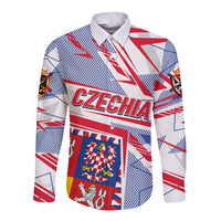 Coat Of Arms Czechia Long Sleeve Button Shirt Czech Republic Sporty Geometric - Wonder Print Shop