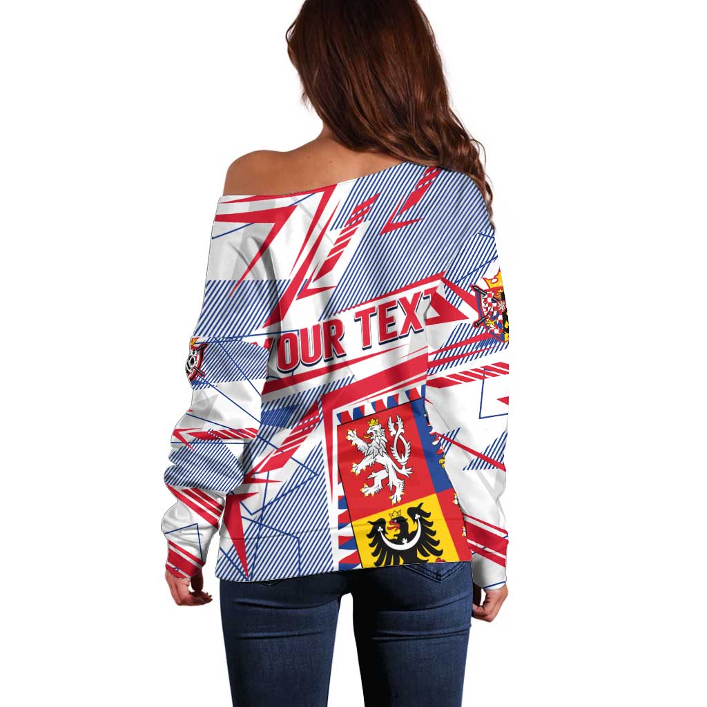 Coat Of Arms Czechia Off Shoulder Sweater Czech Republic Sporty Geometric - Wonder Print Shop