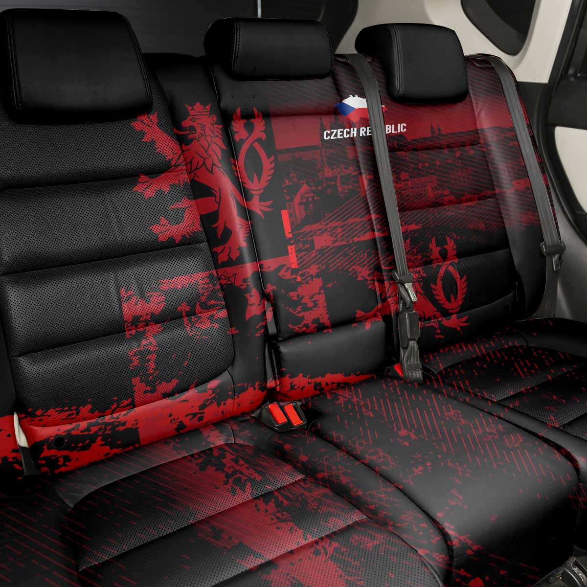 Czech Republic Lion Back Car Seat Cover Czechia Black Red - Wonder Print Shop