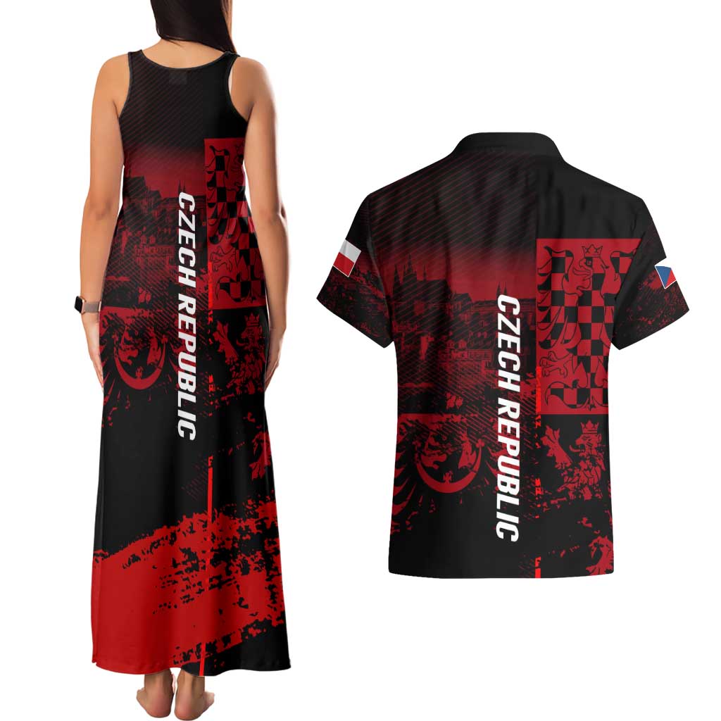 Czech Republic Lion Couples Matching Tank Maxi Dress and Hawaiian Shirt Czechia Black Red - Wonder Print Shop