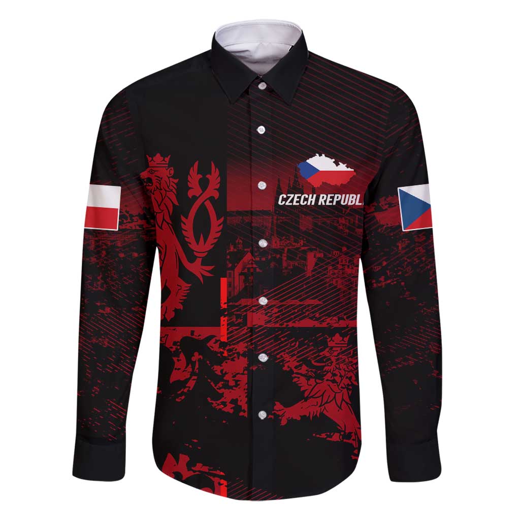 Czech Republic Lion Family Matching Long Sleeve Bodycon Dress and Hawaiian Shirt Czechia Black Red - Wonder Print Shop