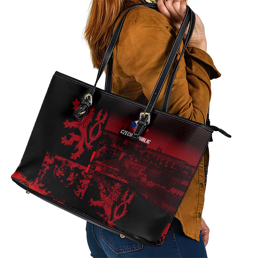 Czech Republic Lion Leather Tote Bag Czechia Black Red - Wonder Print Shop