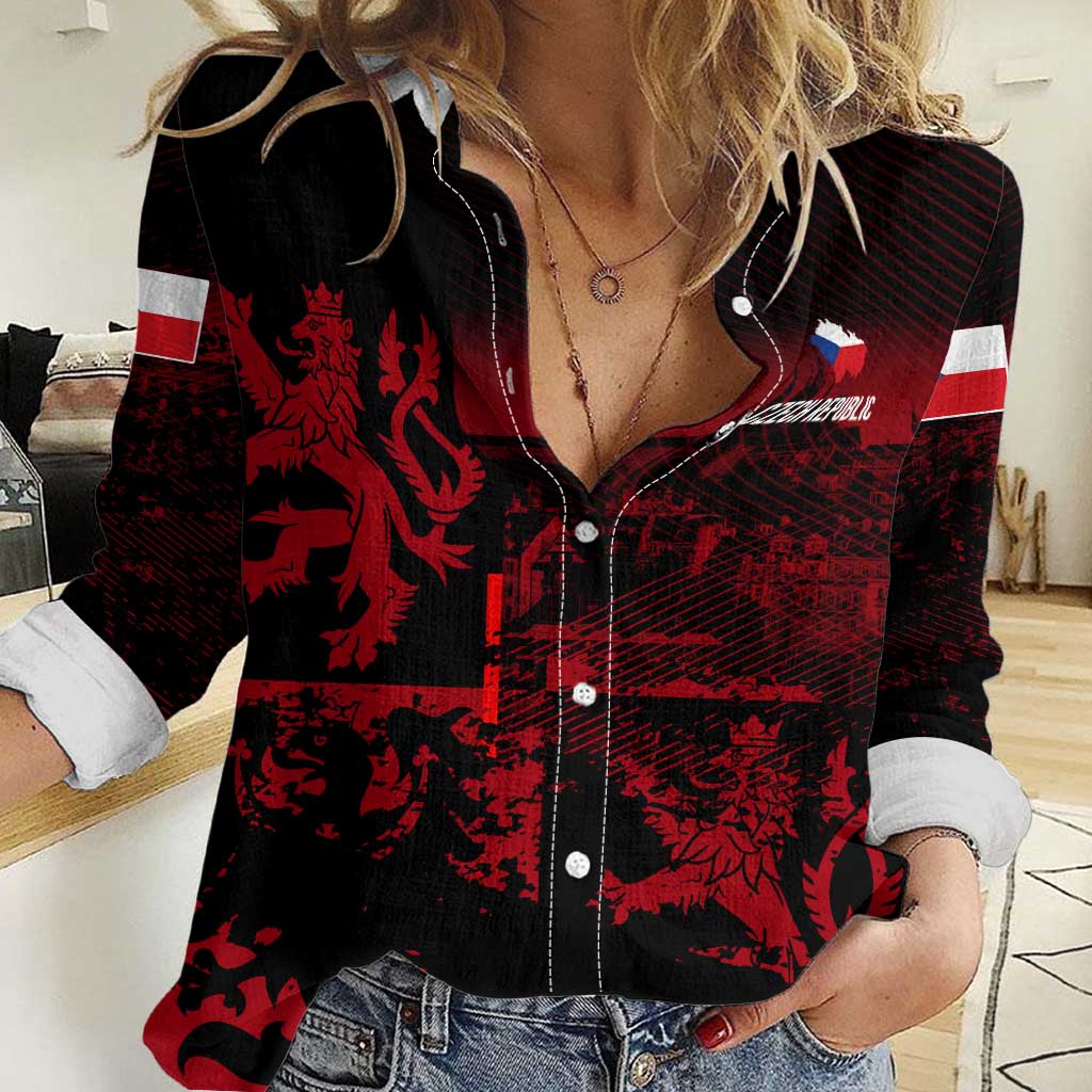 Czech Republic Lion Women Casual Shirt Czechia Black Red - Wonder Print Shop