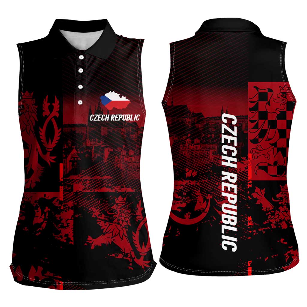 Czech Republic Lion Women Sleeveless Polo Shirt Czechia Black Red - Wonder Print Shop
