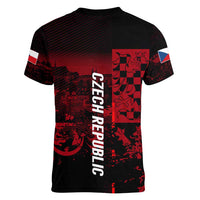 Czech Republic Lion Women V-Neck T-Shirt Czechia Black Red - Wonder Print Shop