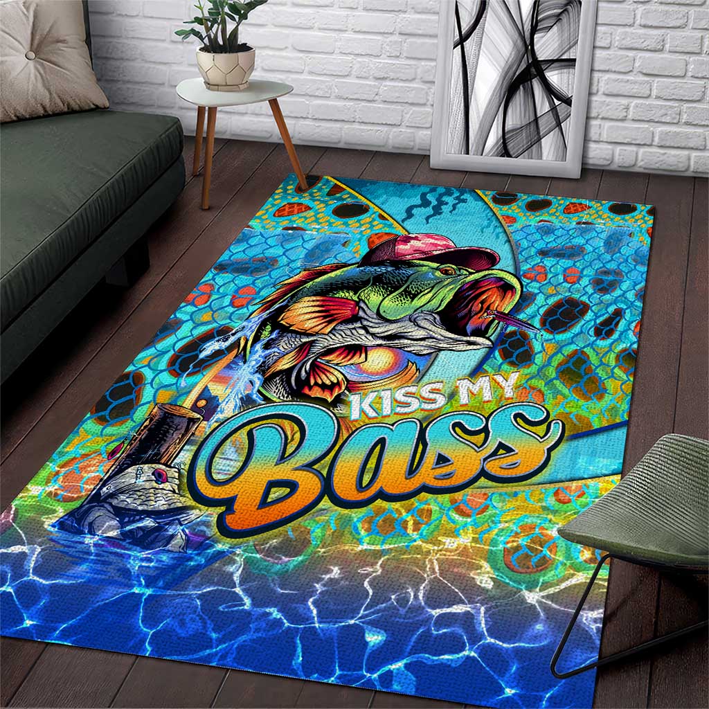 Kiss My Bass Fishing Area Rug Fish Me Luck - Wonder Print Shop
