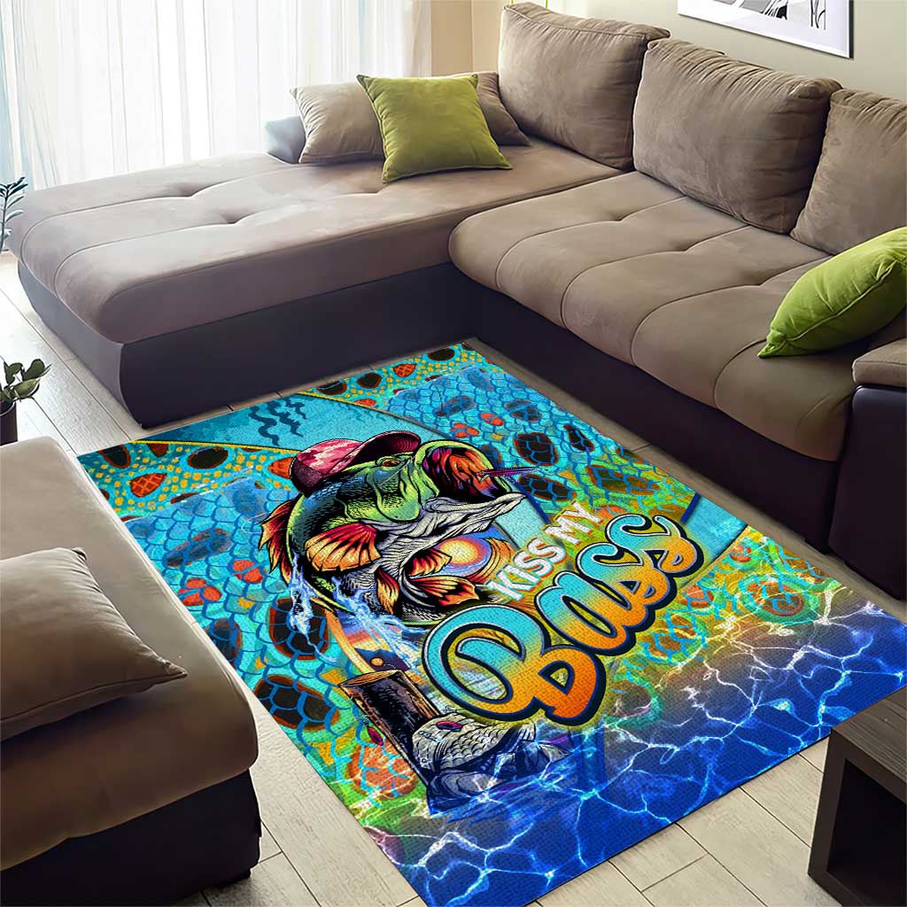 Kiss My Bass Fishing Area Rug Fish Me Luck - Wonder Print Shop