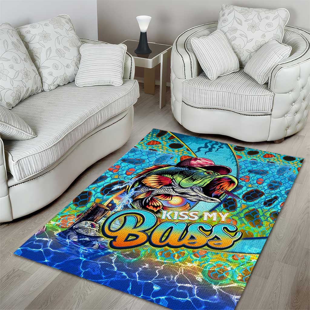 Kiss My Bass Fishing Area Rug Fish Me Luck - Wonder Print Shop