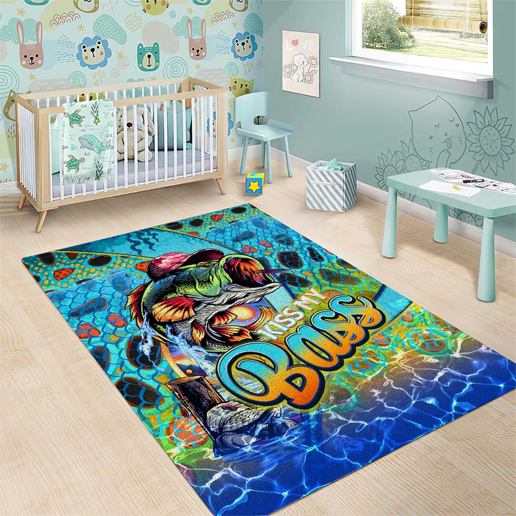 Kiss My Bass Fishing Area Rug Fish Me Luck - Wonder Print Shop