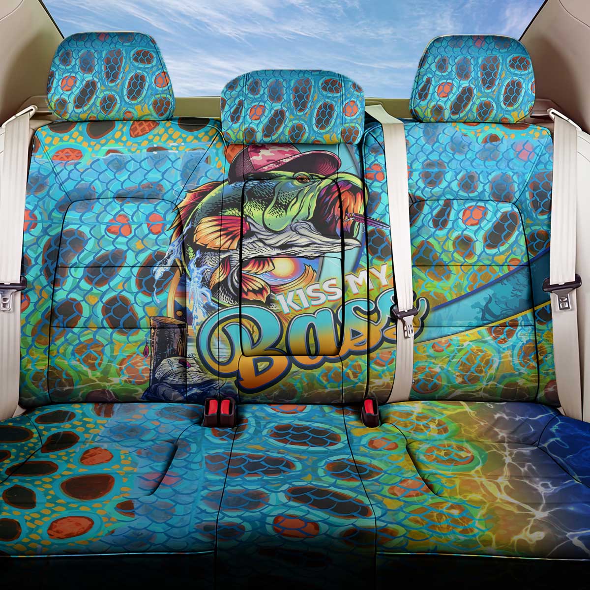 Kiss My Bass Fishing Back Car Seat Cover Fish Me Luck - Wonder Print Shop
