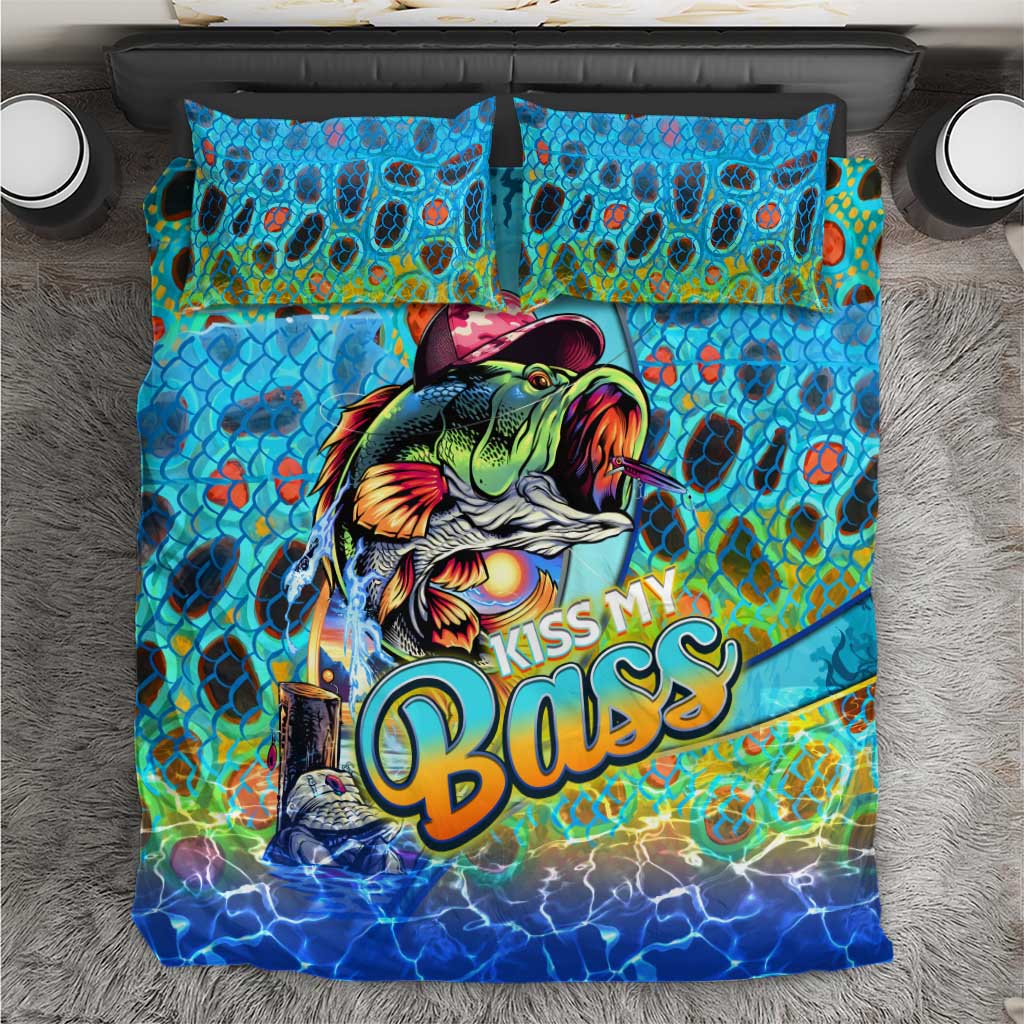Kiss My Bass Fishing Bedding Set Fish Me Luck - Wonder Print Shop
