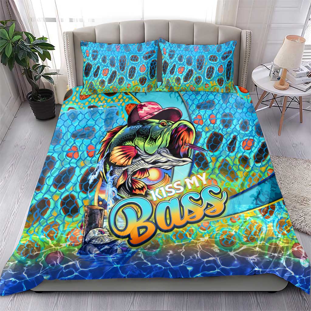 Kiss My Bass Fishing Bedding Set Fish Me Luck - Wonder Print Shop