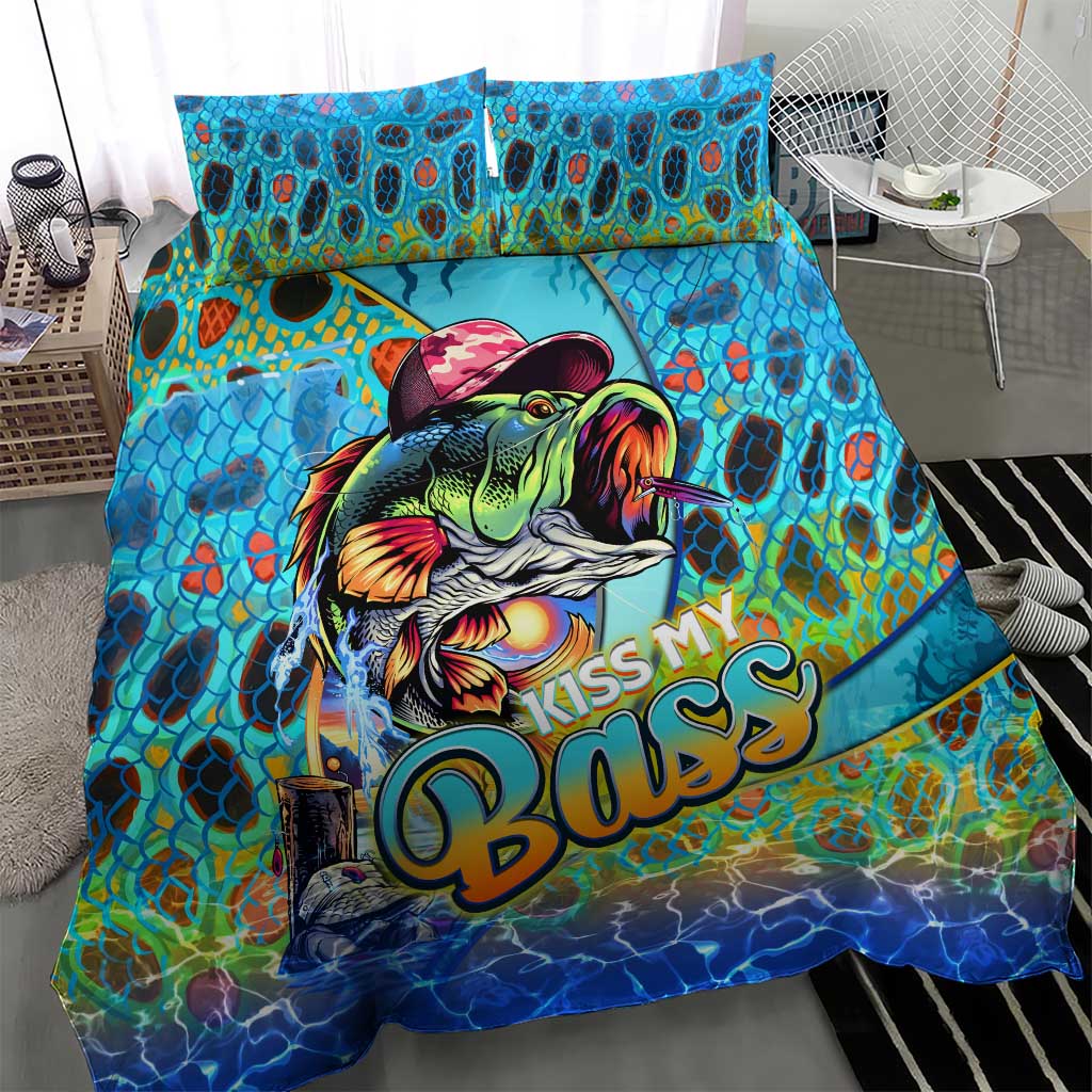 Kiss My Bass Fishing Bedding Set Fish Me Luck - Wonder Print Shop