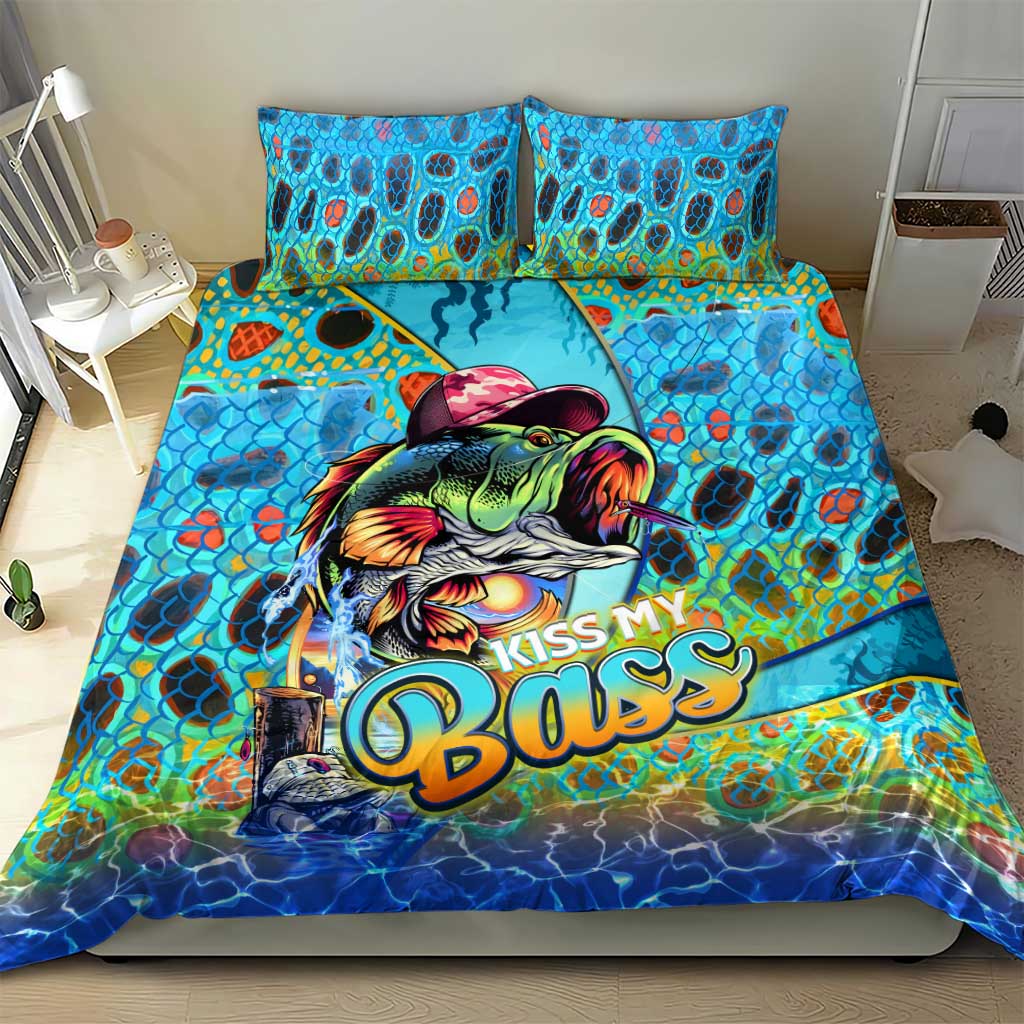 Kiss My Bass Fishing Bedding Set Fish Me Luck - Wonder Print Shop