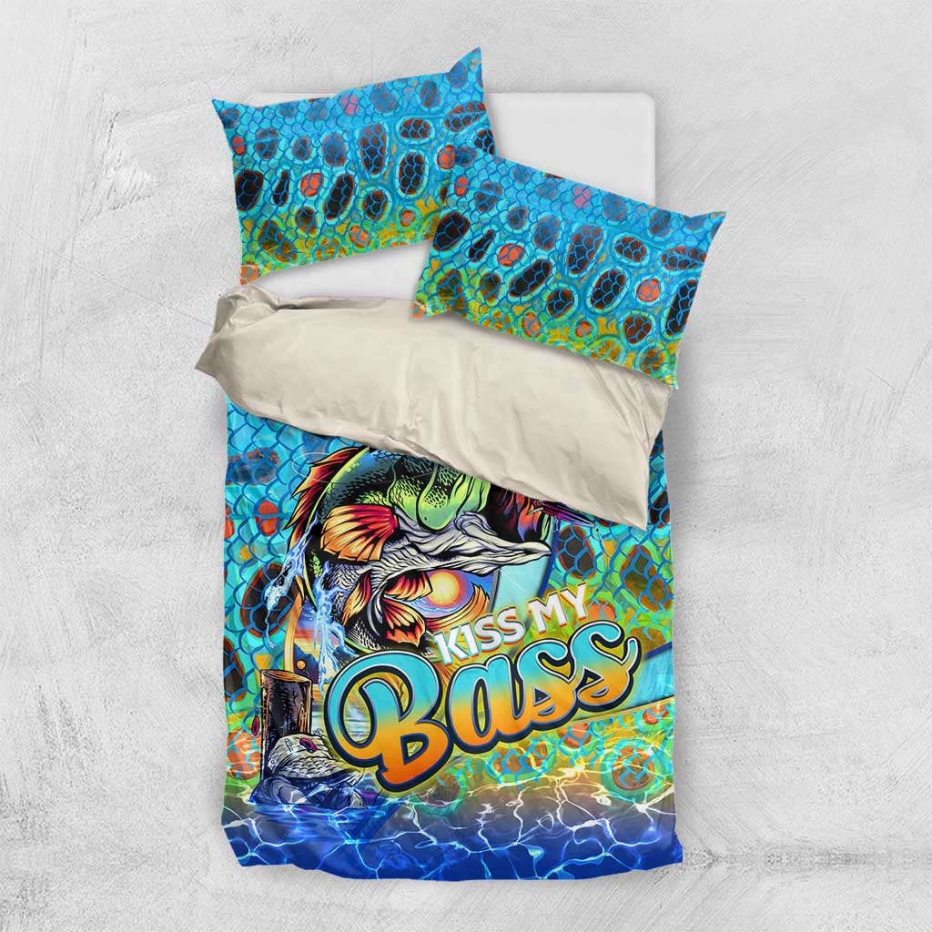 Kiss My Bass Fishing Bedding Set Fish Me Luck - Wonder Print Shop