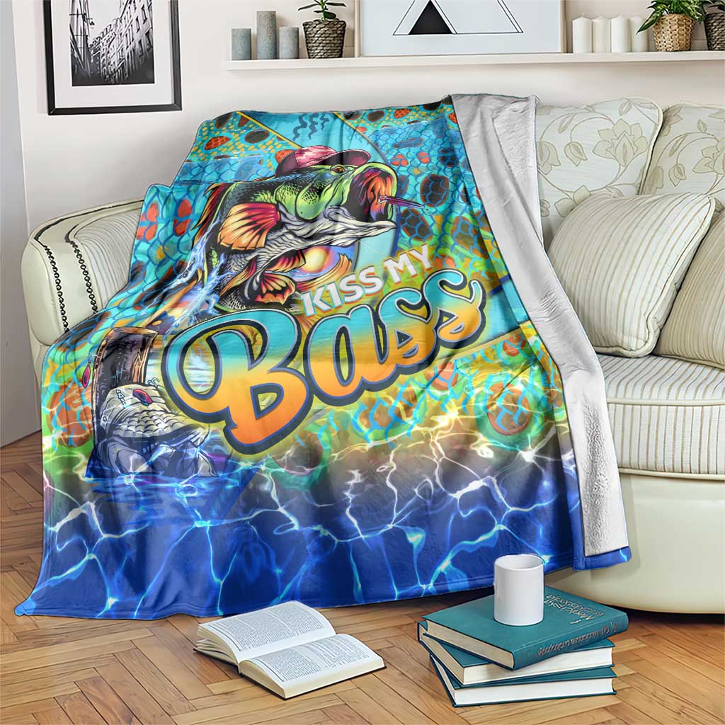 Kiss My Bass Fishing Blanket Fish Me Luck