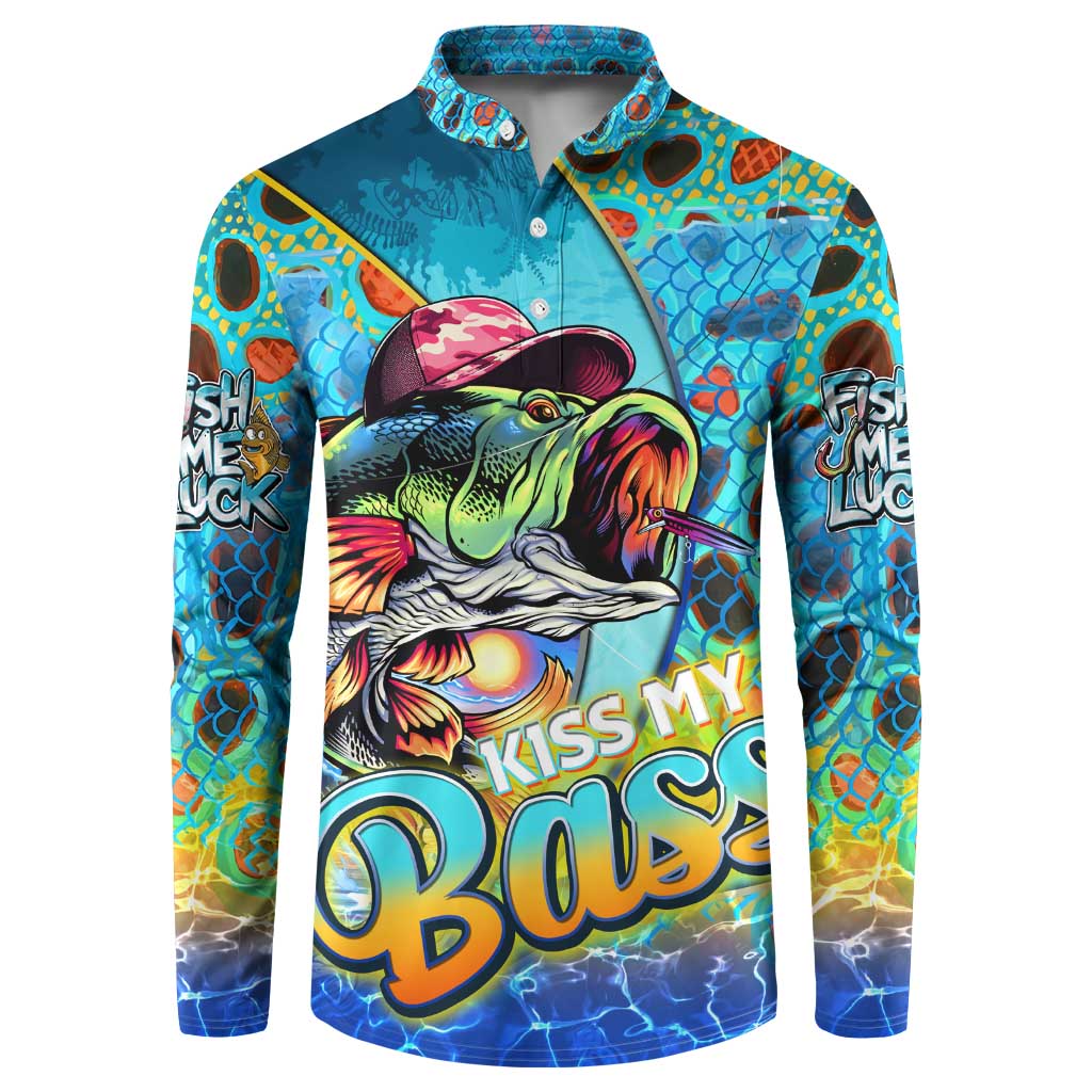 Personalized Kiss My Bass Fishing Button Sweatshirt Fish Me Luck - Wonder Print Shop