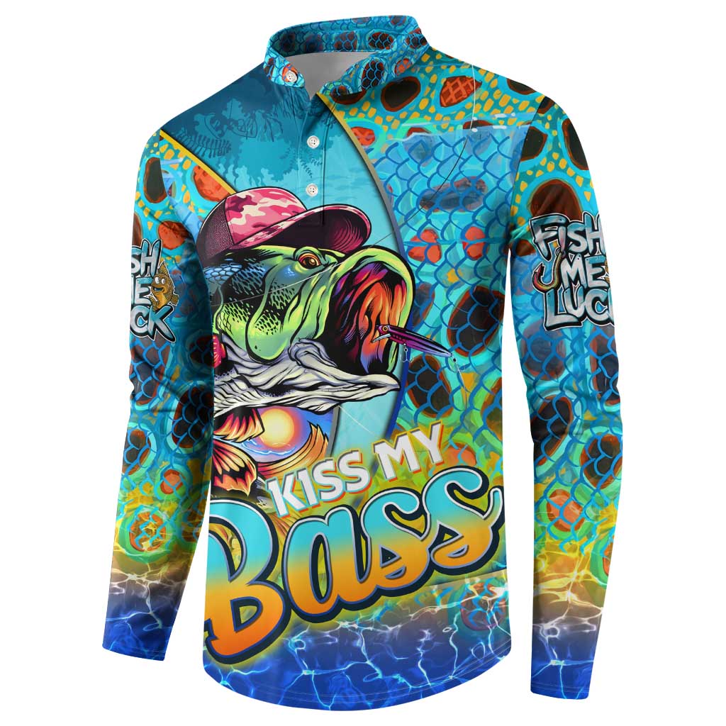 Personalized Kiss My Bass Fishing Button Sweatshirt Fish Me Luck - Wonder Print Shop