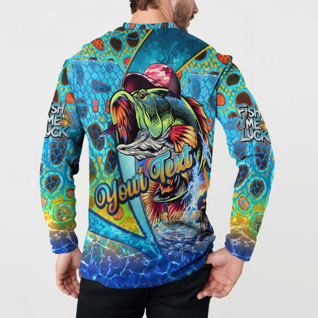 Personalized Kiss My Bass Fishing Button Sweatshirt Fish Me Luck - Wonder Print Shop
