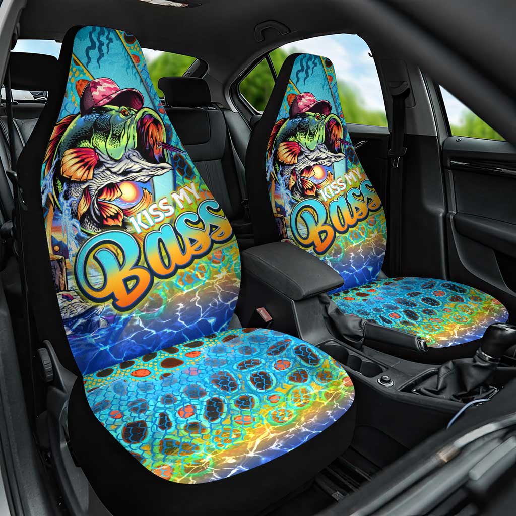 Kiss My Bass Fishing Car Seat Cover Fish Me Luck - Wonder Print Shop