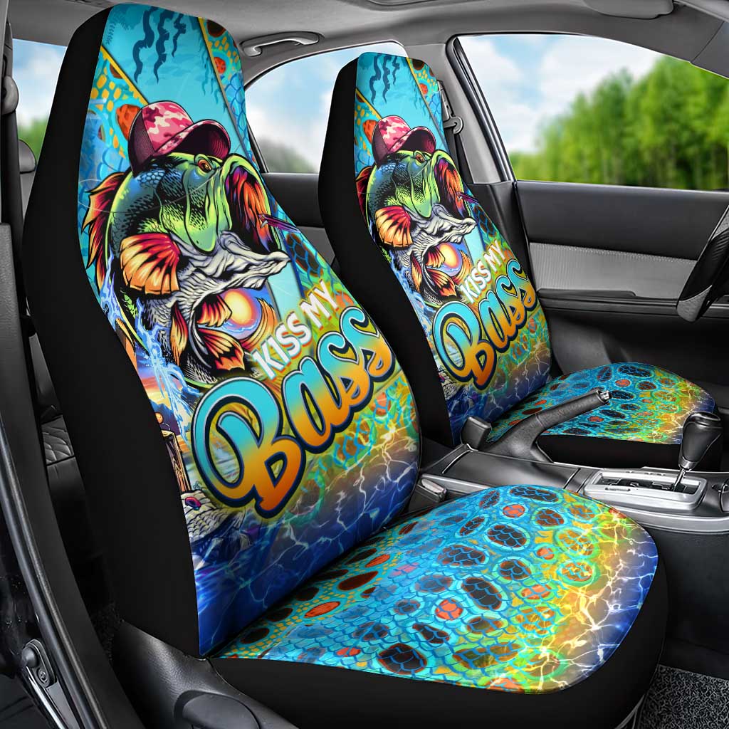 Kiss My Bass Fishing Car Seat Cover Fish Me Luck - Wonder Print Shop
