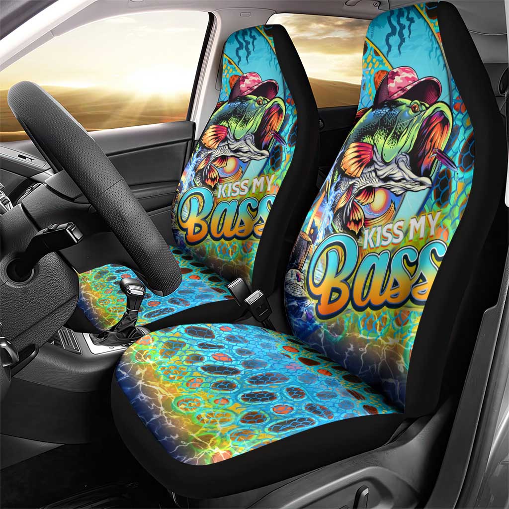 Kiss My Bass Fishing Car Seat Cover Fish Me Luck - Wonder Print Shop