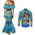 Personalized Kiss My Bass Fishing Couples Matching Mermaid Dress and Long Sleeve Button Shirt Fish Me Luck