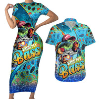 Personalized Kiss My Bass Fishing Couples Matching Short Sleeve Bodycon Dress and Hawaiian Shirt Fish Me Luck - Wonder Print Shop
