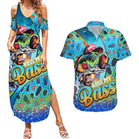 Personalized Kiss My Bass Fishing Couples Matching Summer Maxi Dress and Hawaiian Shirt Fish Me Luck - Wonder Print Shop