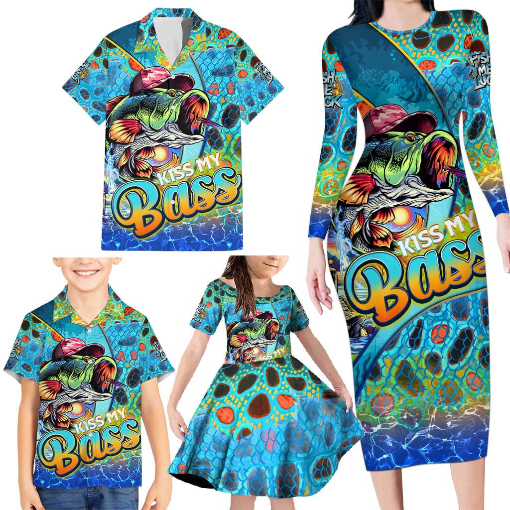 Personalized Kiss My Bass Fishing Family Matching Long Sleeve Bodycon Dress and Hawaiian Shirt Fish Me Luck - Wonder Print Shop
