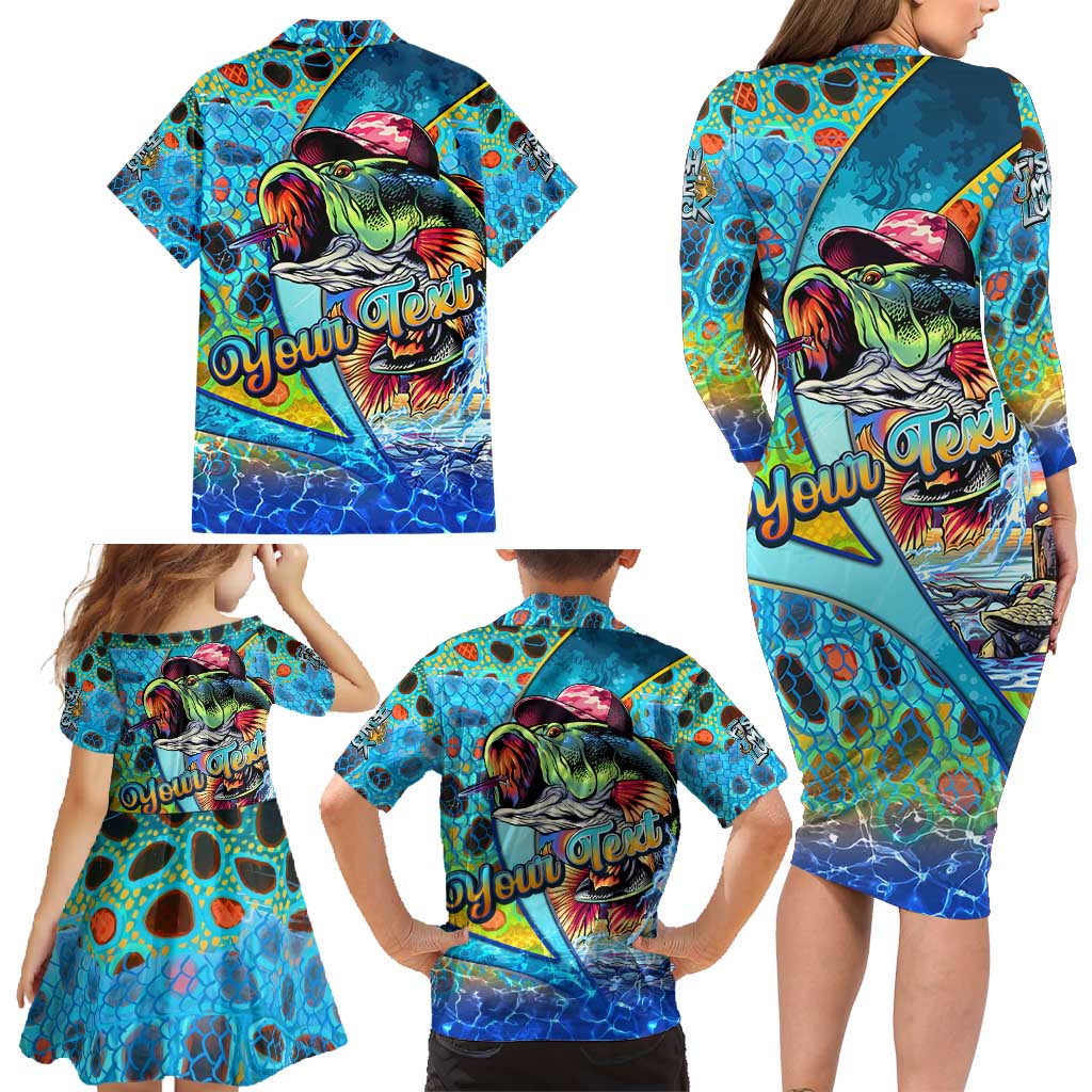 Personalized Kiss My Bass Fishing Family Matching Long Sleeve Bodycon Dress and Hawaiian Shirt Fish Me Luck - Wonder Print Shop