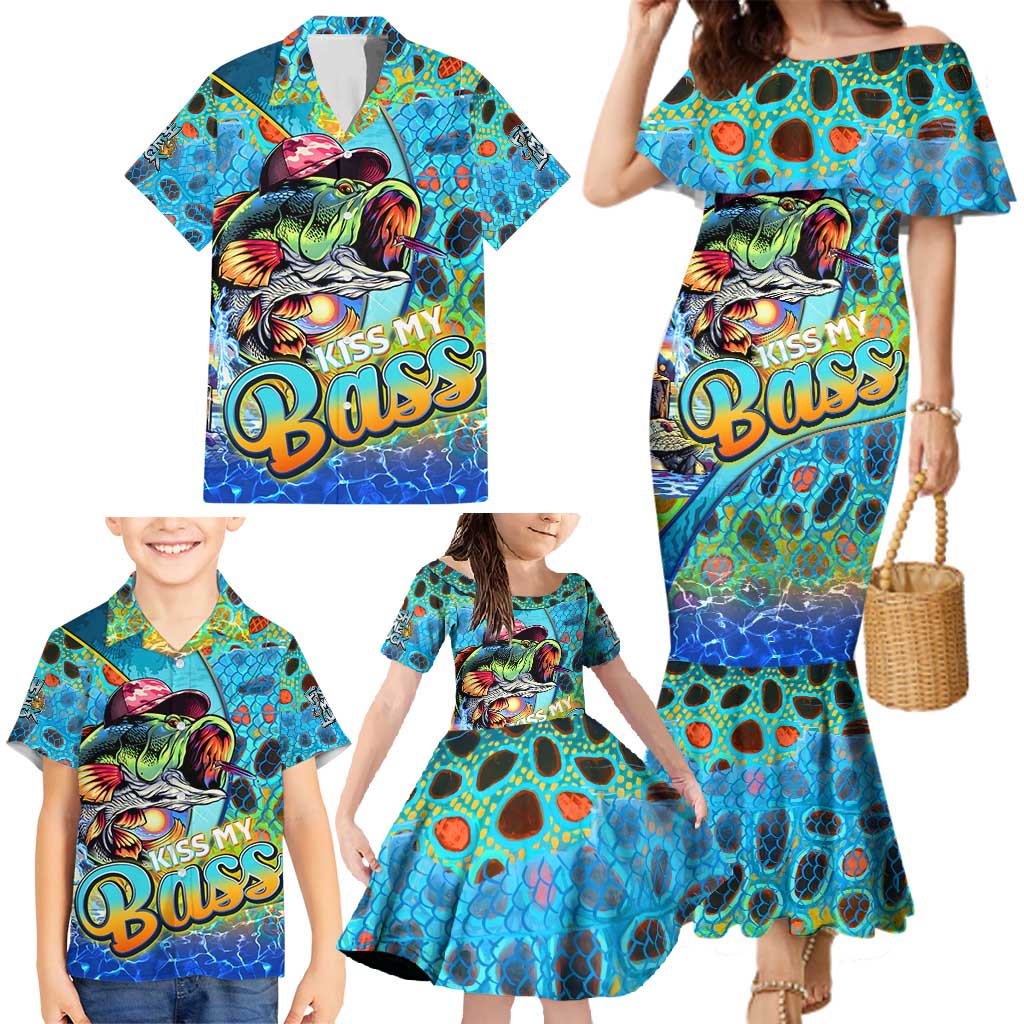 Personalized Kiss My Bass Fishing Family Matching Mermaid Dress and Hawaiian Shirt Fish Me Luck - Wonder Print Shop