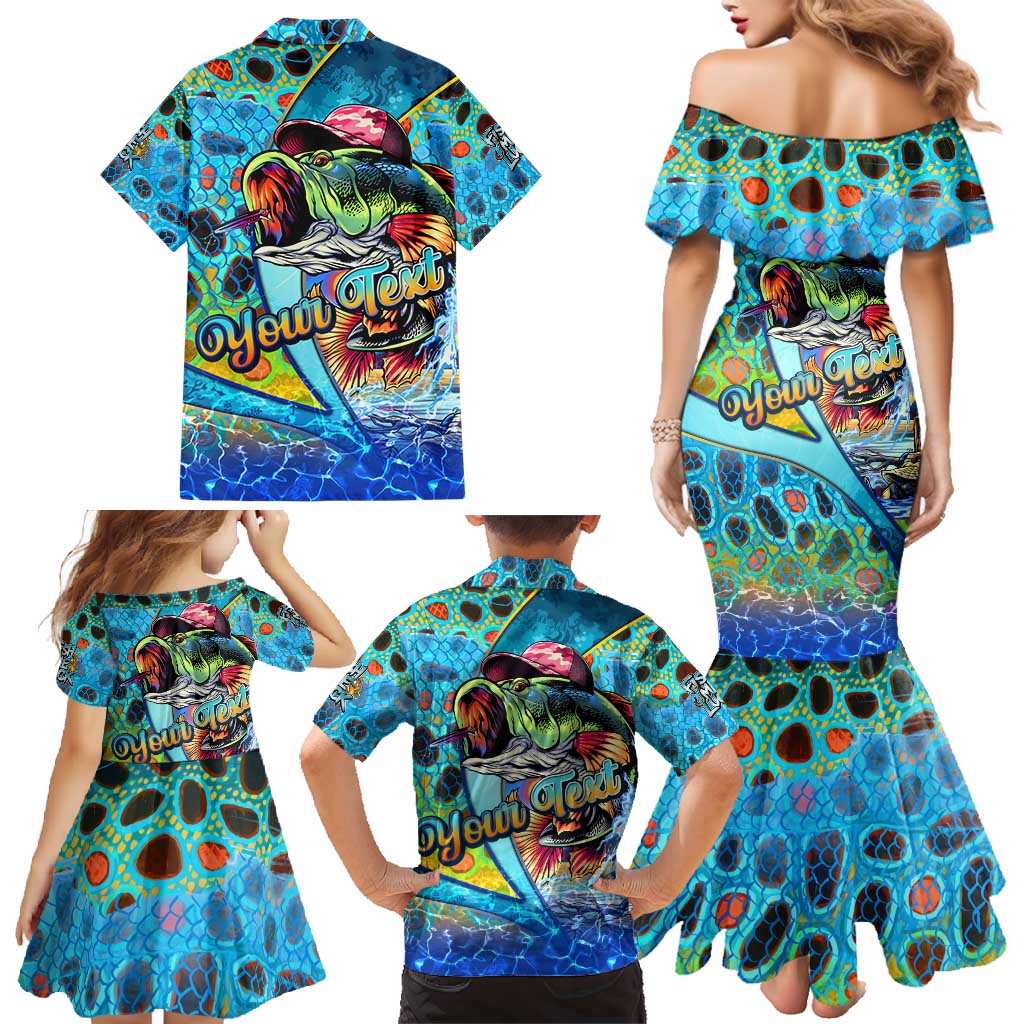 Personalized Kiss My Bass Fishing Family Matching Mermaid Dress and Hawaiian Shirt Fish Me Luck - Wonder Print Shop