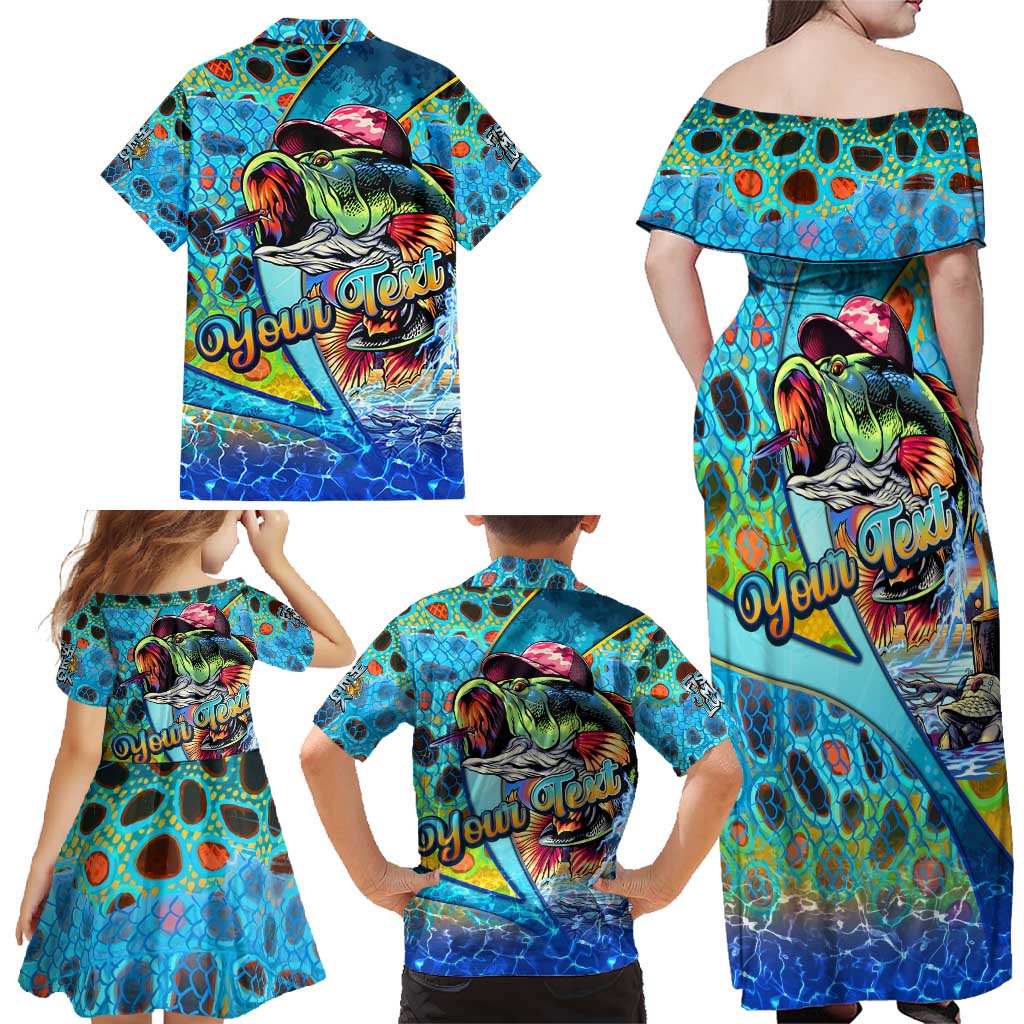 Personalized Kiss My Bass Fishing Family Matching Off Shoulder Maxi Dress and Hawaiian Shirt Fish Me Luck - Wonder Print Shop