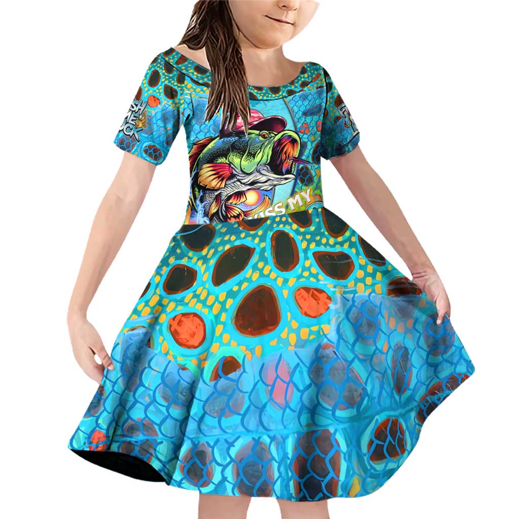 Personalized Kiss My Bass Fishing Family Matching Off Shoulder Short Dress and Hawaiian Shirt Fish Me Luck - Wonder Print Shop