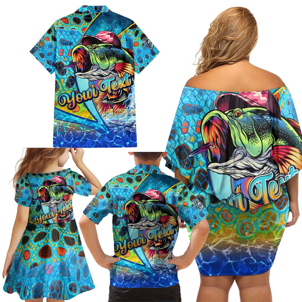Personalized Kiss My Bass Fishing Family Matching Off Shoulder Short Dress and Hawaiian Shirt Fish Me Luck - Wonder Print Shop