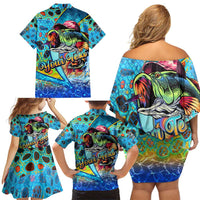 Personalized Kiss My Bass Fishing Family Matching Off Shoulder Short Dress and Hawaiian Shirt Fish Me Luck - Wonder Print Shop