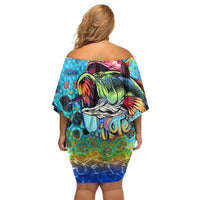 Personalized Kiss My Bass Fishing Family Matching Off Shoulder Short Dress and Hawaiian Shirt Fish Me Luck - Wonder Print Shop