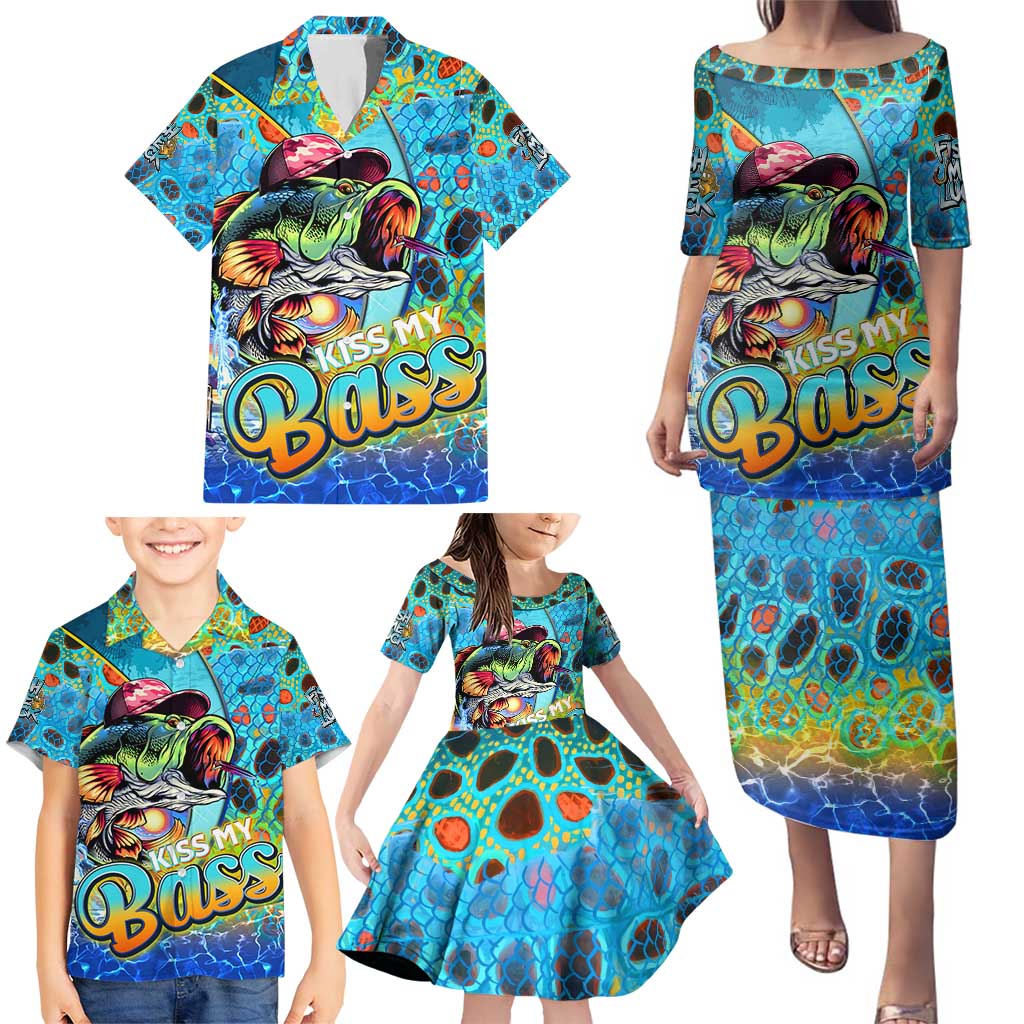 Personalized Kiss My Bass Fishing Family Matching Puletasi and Hawaiian Shirt Fish Me Luck - Wonder Print Shop