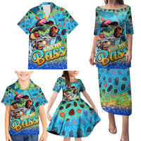 Personalized Kiss My Bass Fishing Family Matching Puletasi and Hawaiian Shirt Fish Me Luck - Wonder Print Shop