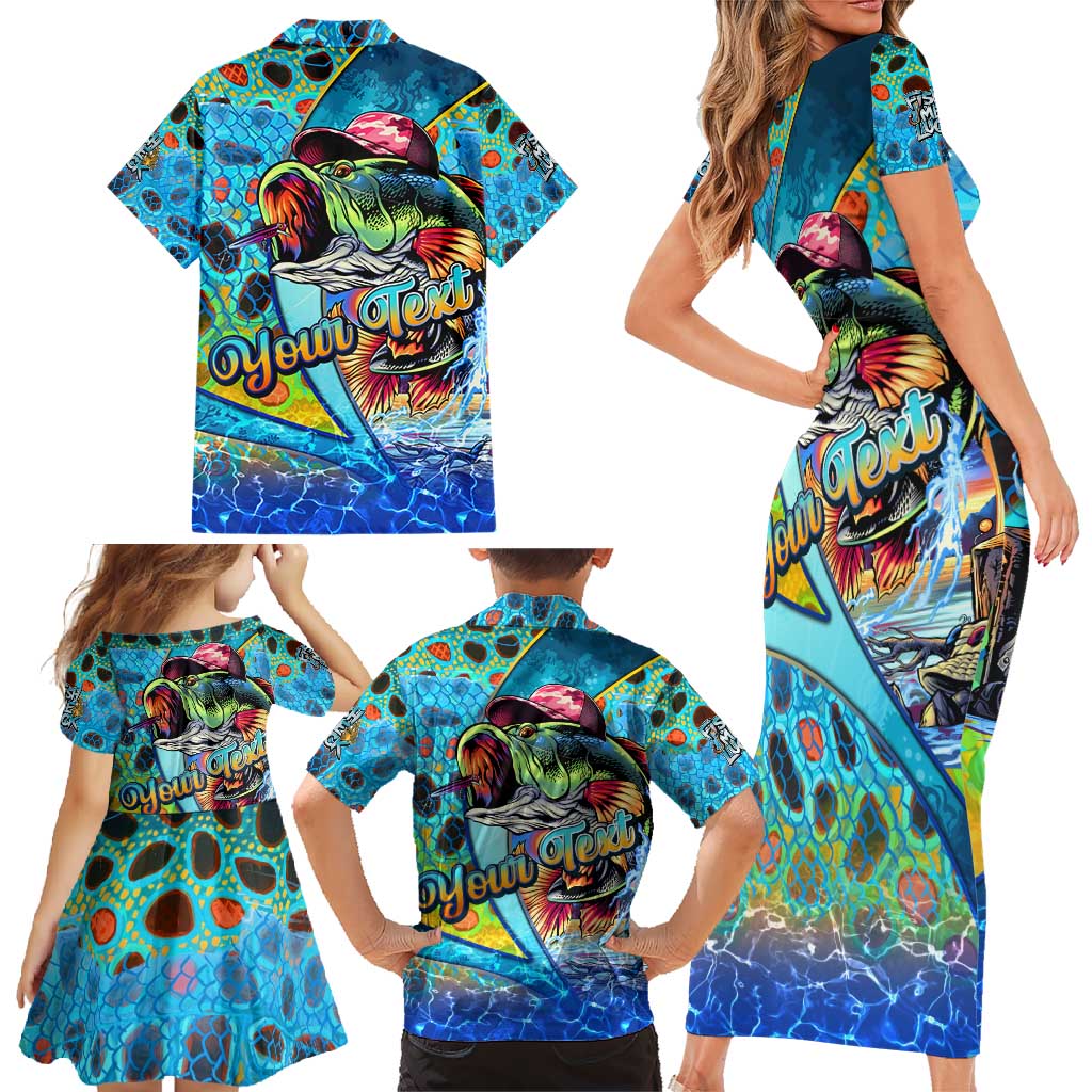 Personalized Kiss My Bass Fishing Family Matching Short Sleeve Bodycon Dress and Hawaiian Shirt Fish Me Luck - Wonder Print Shop
