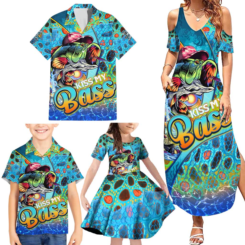 Personalized Kiss My Bass Fishing Family Matching Summer Maxi Dress and Hawaiian Shirt Fish Me Luck - Wonder Print Shop
