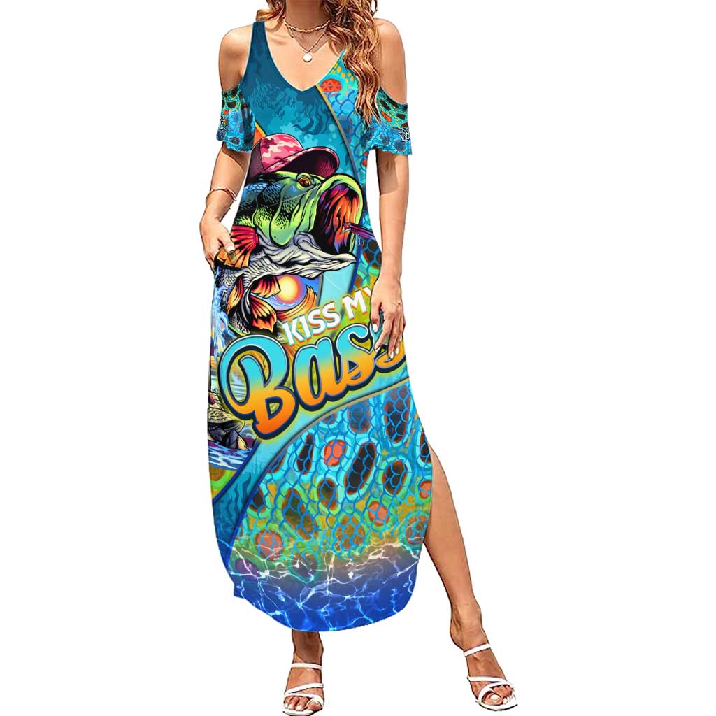 Personalized Kiss My Bass Fishing Family Matching Summer Maxi Dress and Hawaiian Shirt Fish Me Luck - Wonder Print Shop