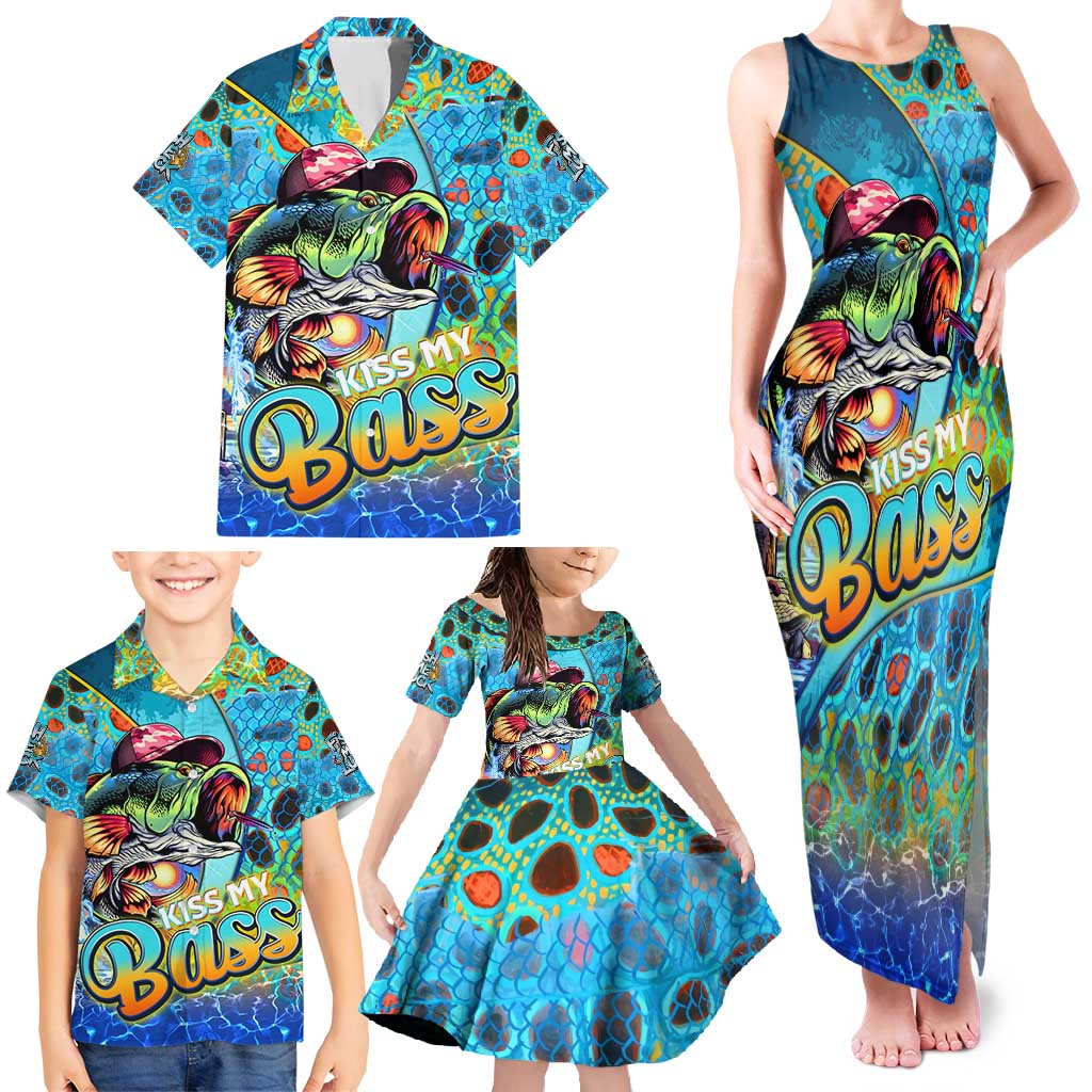Personalized Kiss My Bass Fishing Family Matching Tank Maxi Dress and Hawaiian Shirt Fish Me Luck - Wonder Print Shop