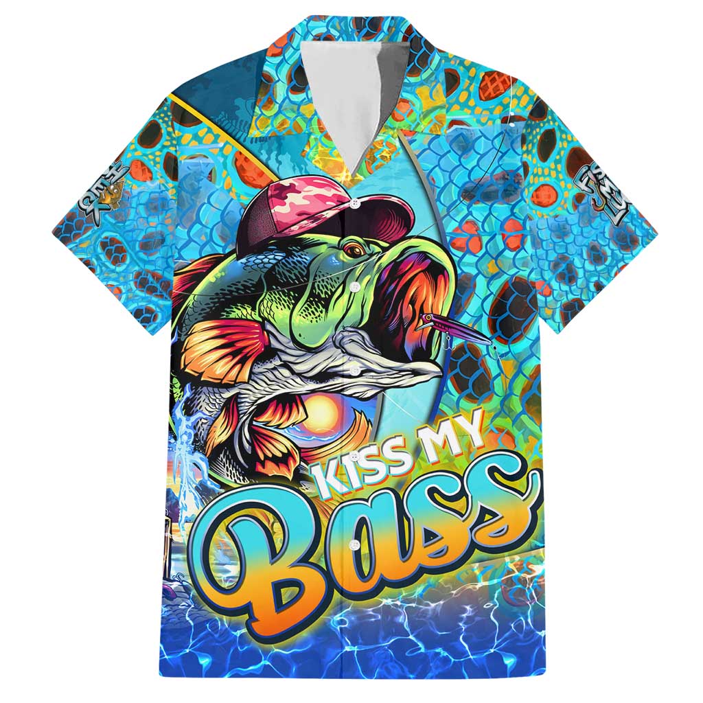 Personalized Kiss My Bass Fishing Hawaiian Shirt Fish Me Luck - Wonder Print Shop