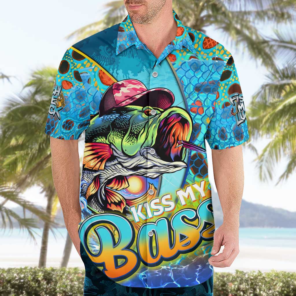 Personalized Kiss My Bass Fishing Hawaiian Shirt Fish Me Luck - Wonder Print Shop