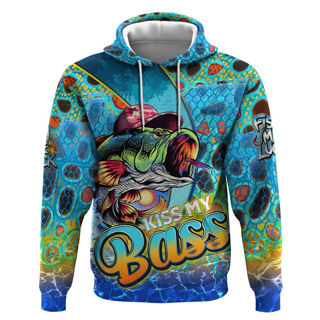 Personalized Kiss My Bass Fishing Hoodie Fish Me Luck - Wonder Print Shop
