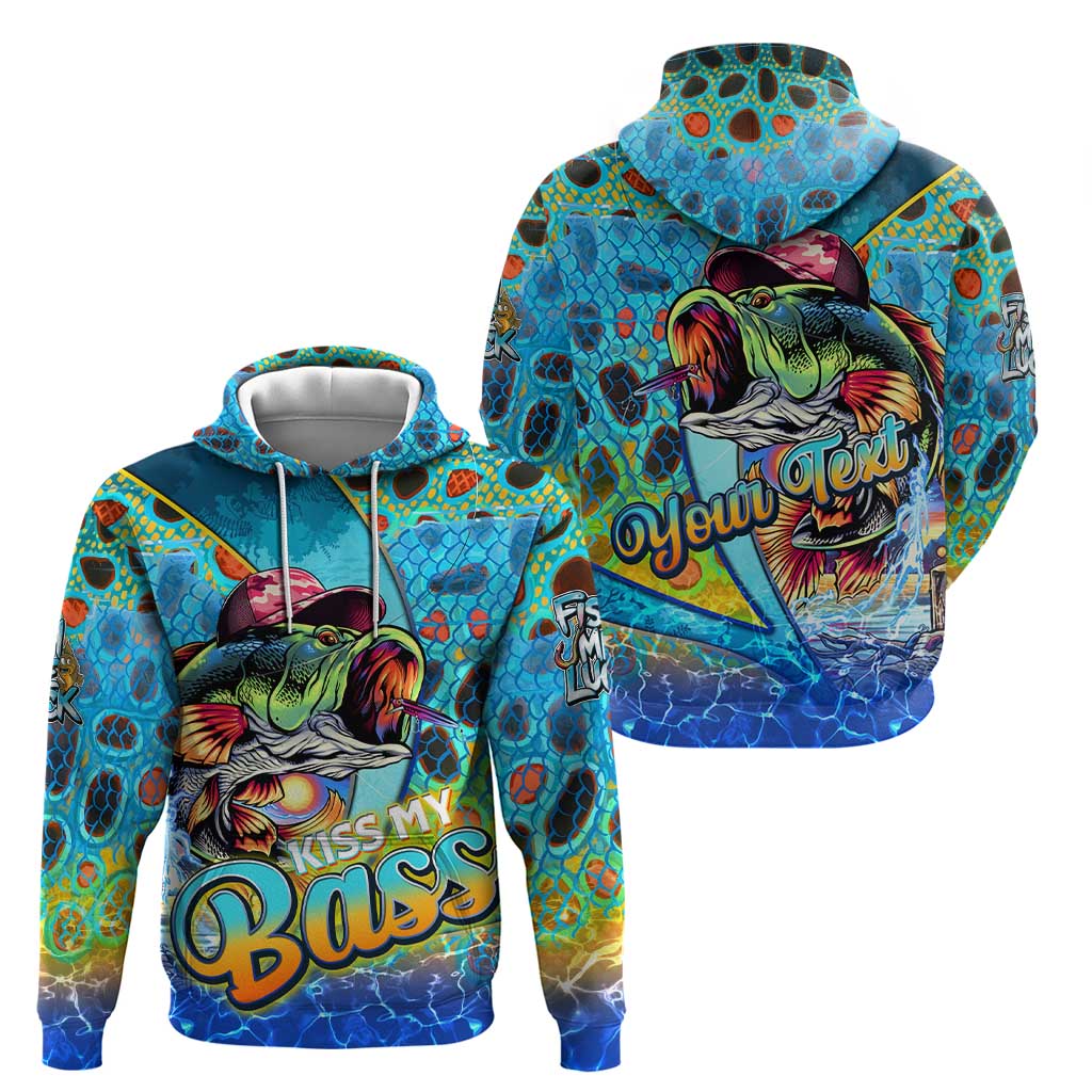 Personalized Kiss My Bass Fishing Hoodie Fish Me Luck - Wonder Print Shop